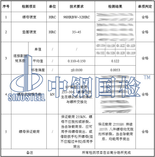 高强度螺栓检测项目结果