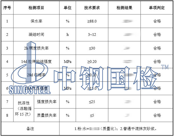 干粉砂浆检测项目结果