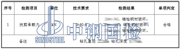 化学锚栓检测项目结果