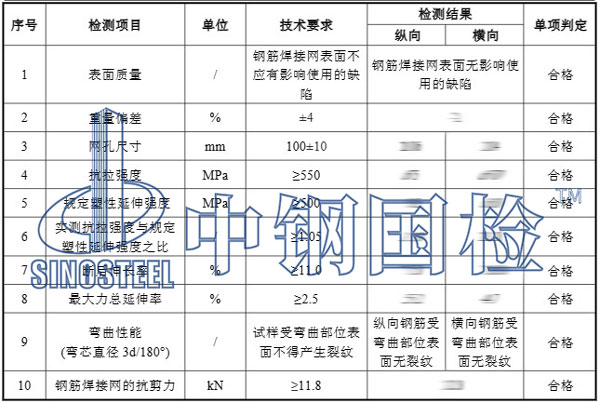 钢筋焊接网检测项目结果
