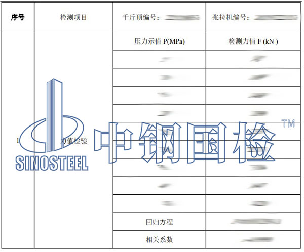 千斤顶检测项目结果