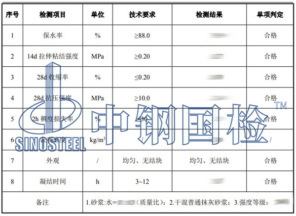 抗裂砂浆检测项目结果