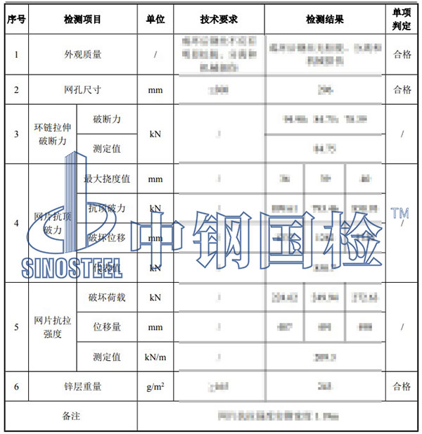 防护网检测项目结果