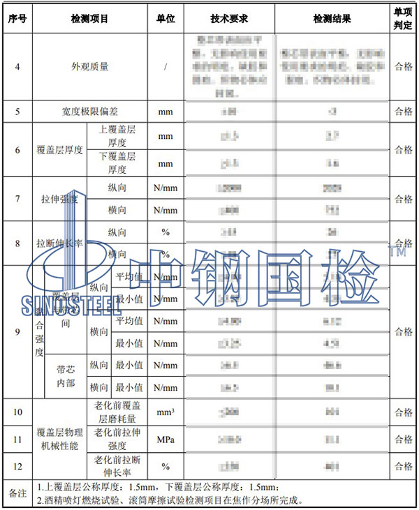 阻燃输送带检测项目结果