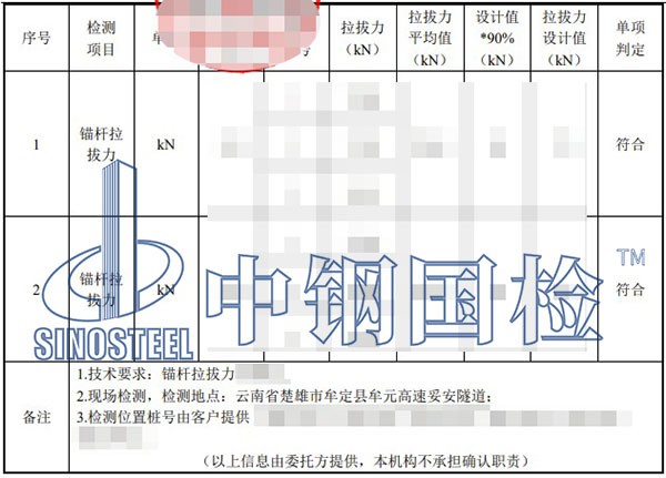 拉拔试验检测项目结果