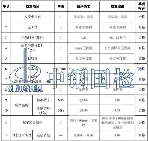 腻子检测项目结果