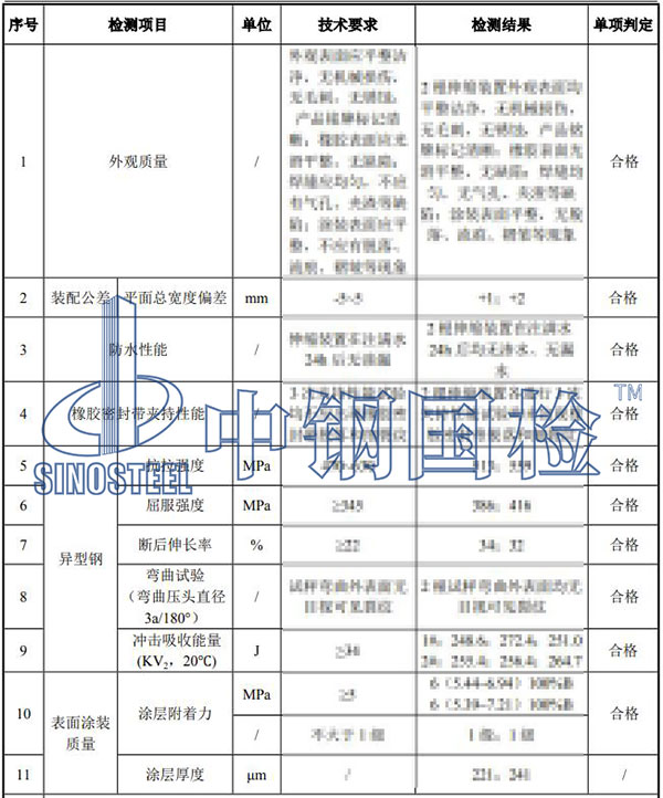 伸缩装置检测项目结果